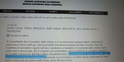 Comunicato stampa regione sardegna con citazione Chartabianca